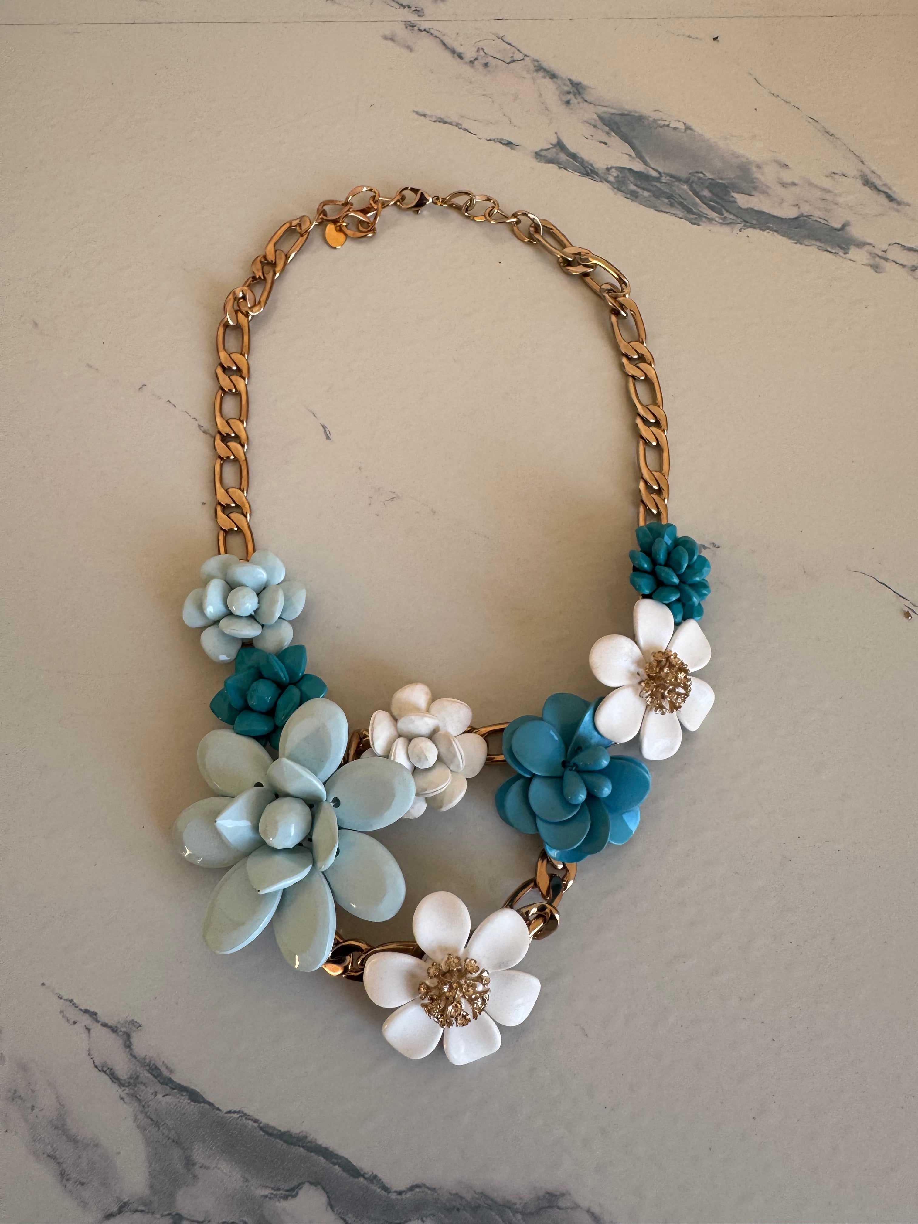 Collana Grotta Azzurra - PEZZO UNICO Fiori carta da zucchero, Azzurro, Turchese e cristalli
