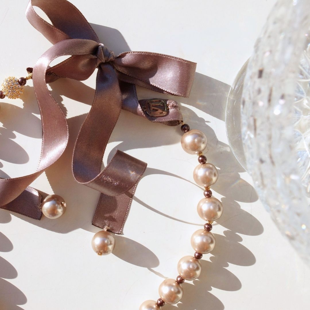 Collana Emma - perle champagne chiaro e mogano