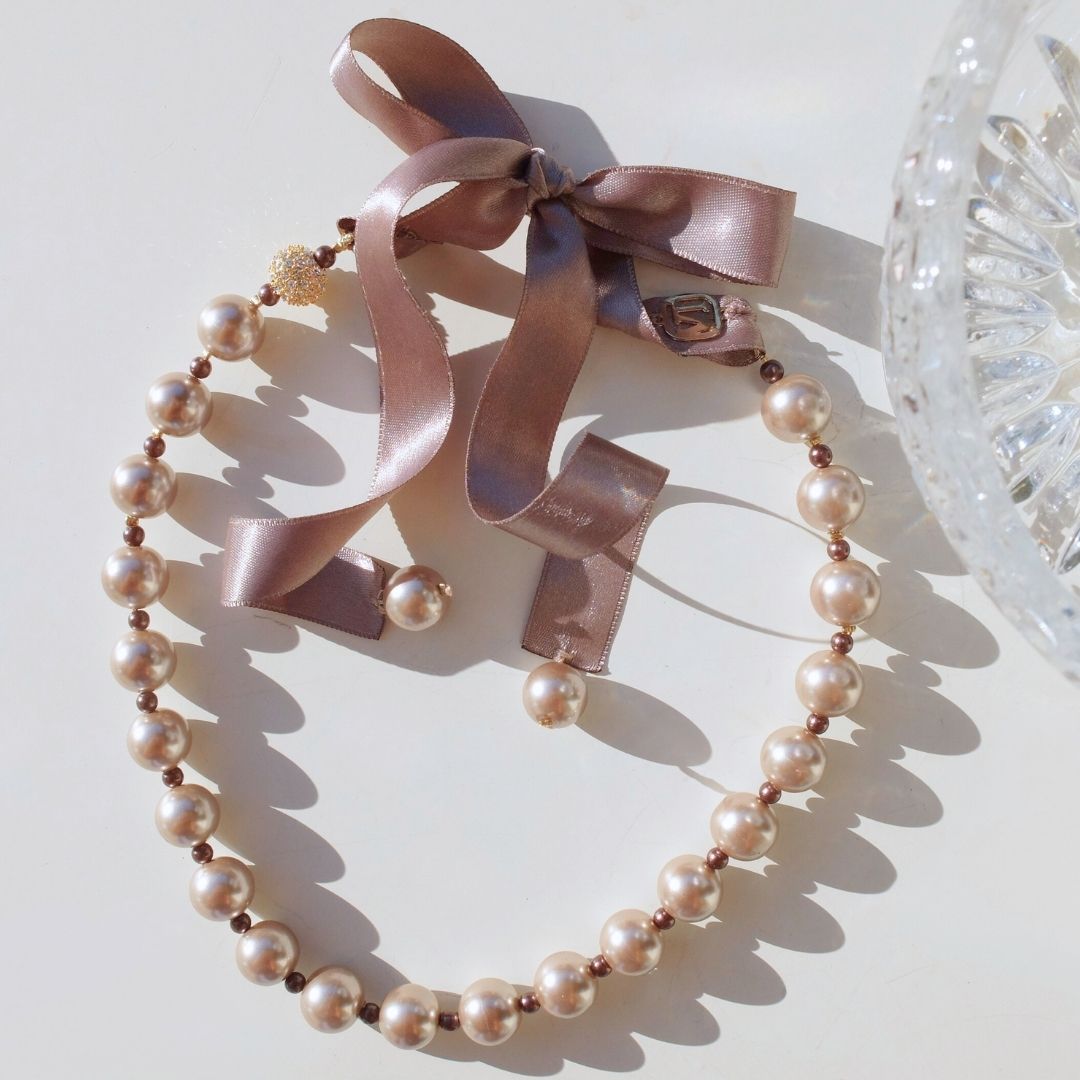 Collana Emma - perle champagne chiaro e mogano