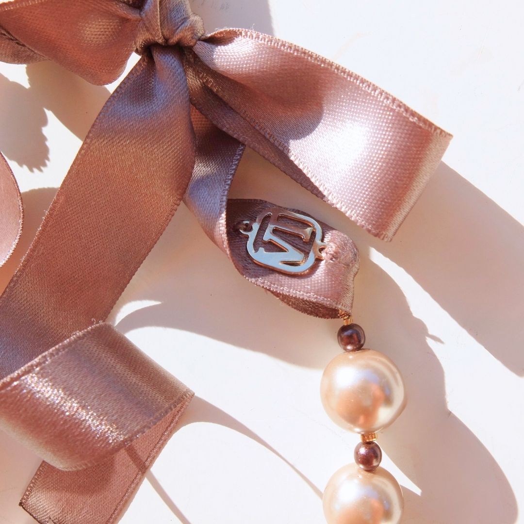Collana Emma - perle champagne chiaro e mogano