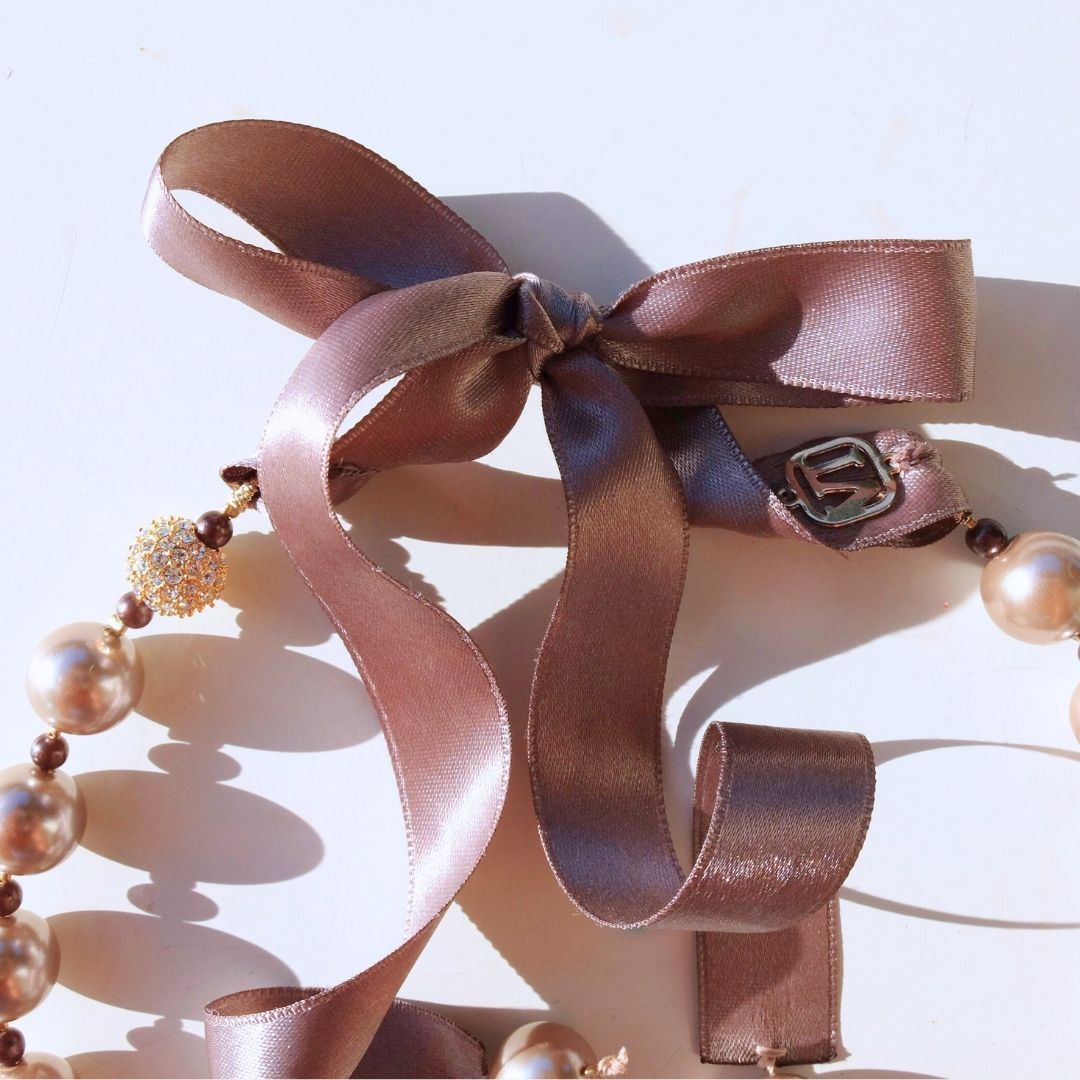 Collana Emma - perle champagne chiaro e mogano