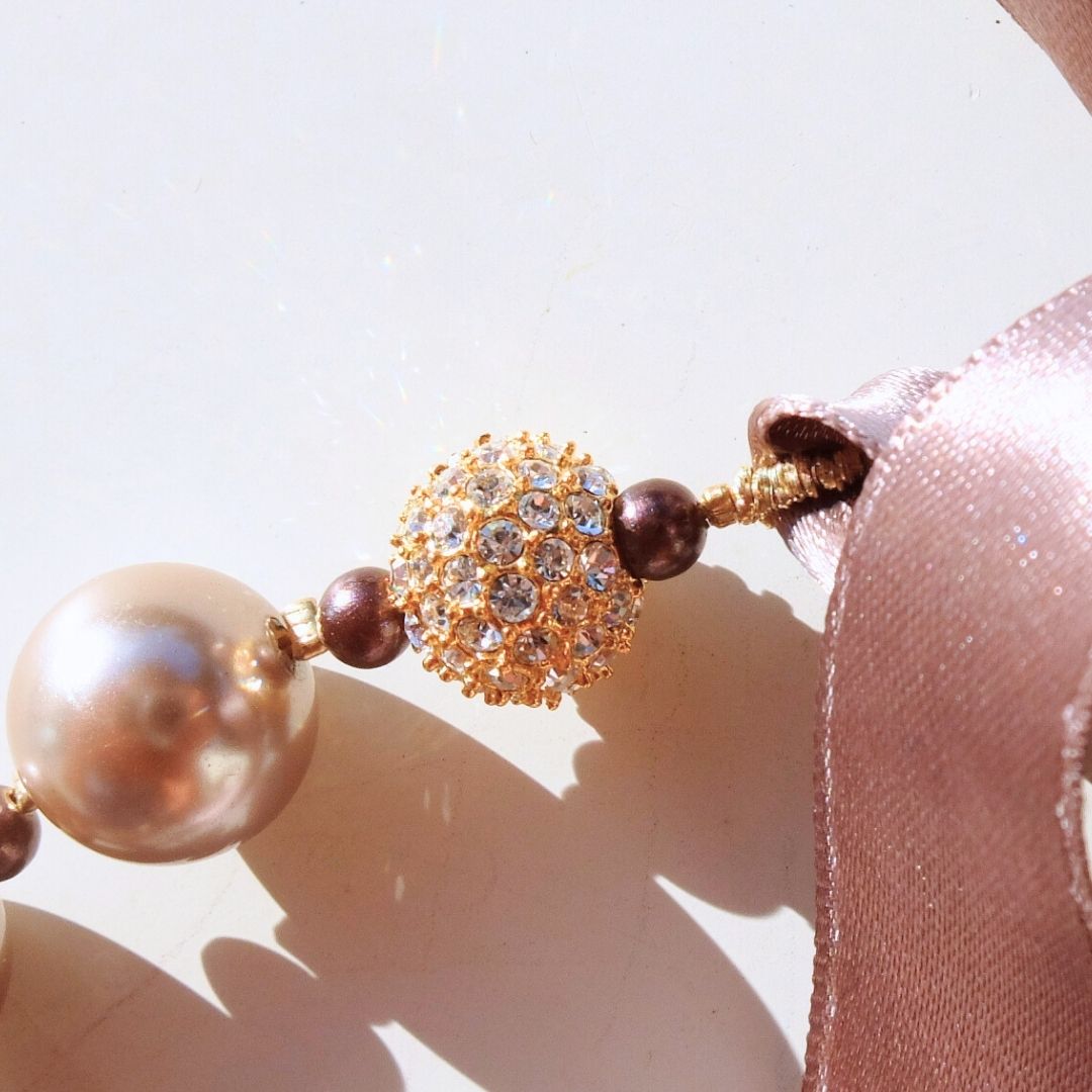 Collana Emma - perle champagne chiaro e mogano