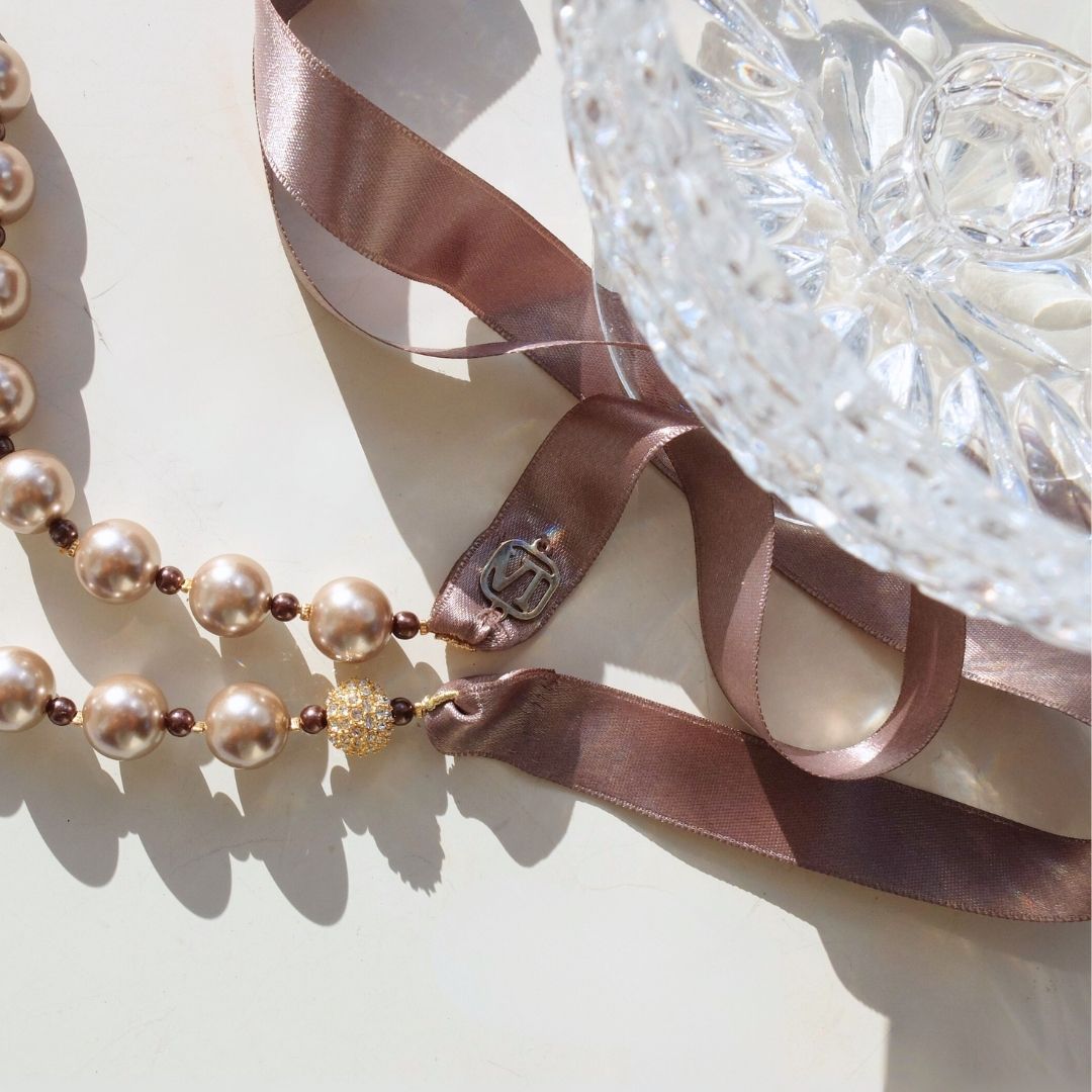 Collana Emma - perle champagne chiaro e mogano