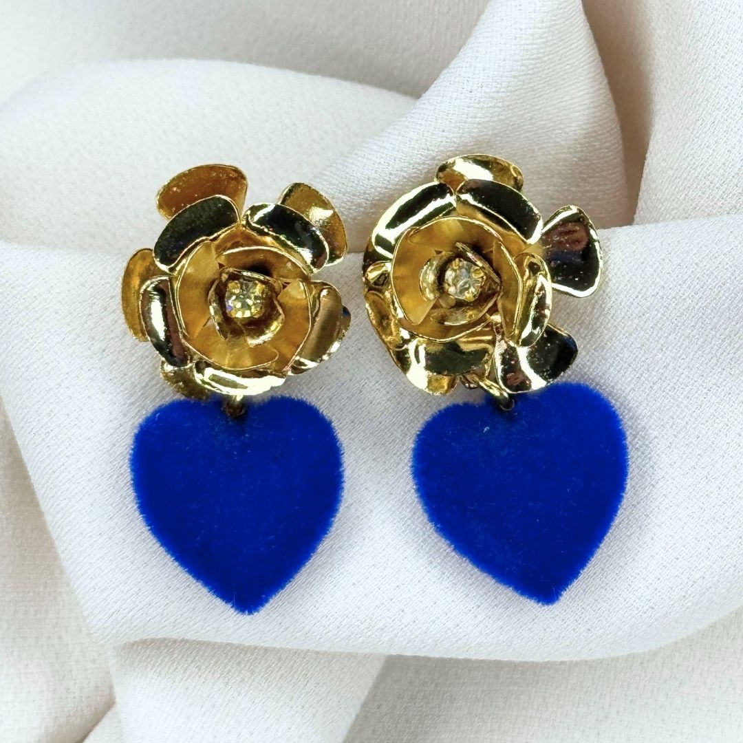 Orecchini Camelia "Cuore" Blu elettrico velluto