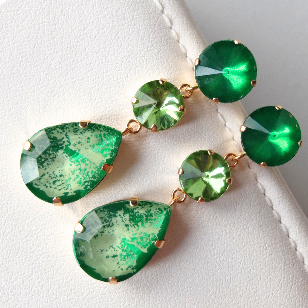 Orecchini Aba Gocce Verde Giada con effetto marmorino (dipinte a mano)