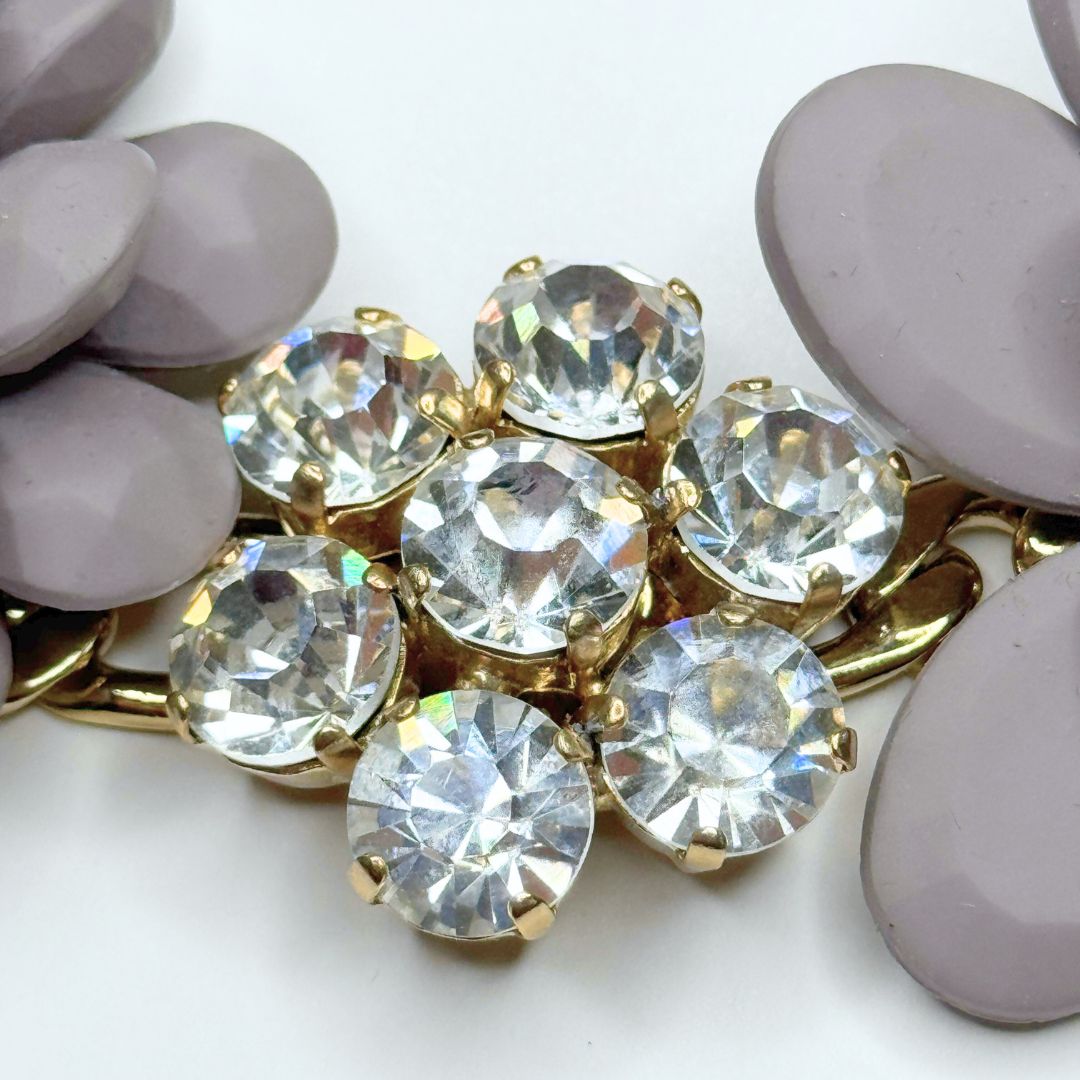 Collana Anita - PEZZO UNICO Fiori Malva Polvere e cristalli