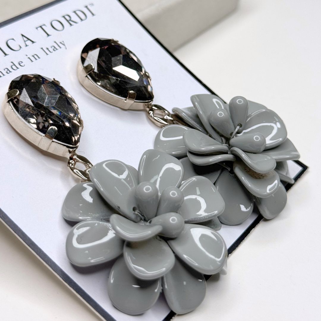 Orecchini Ibisco Grigio Lucido Pendenti con goccia Black Diamond