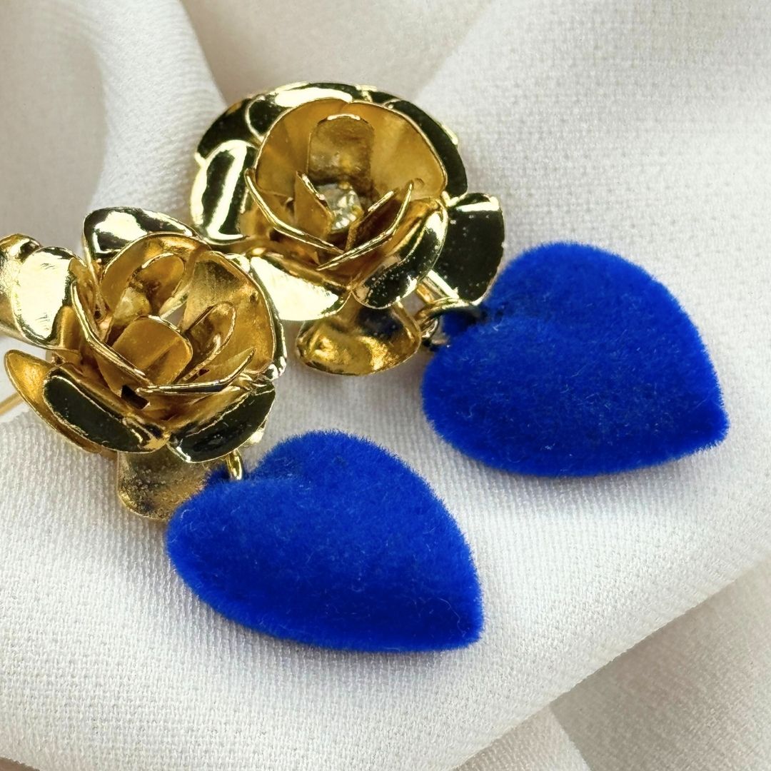 Orecchini Camelia "Cuore" Blu elettrico velluto