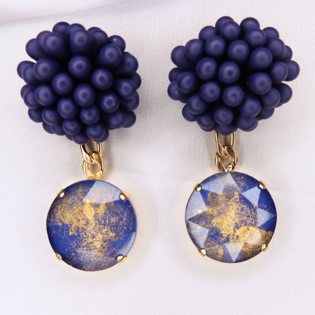 Orecchini Dalia Blu Seta con pietra pendente effetto marmorino