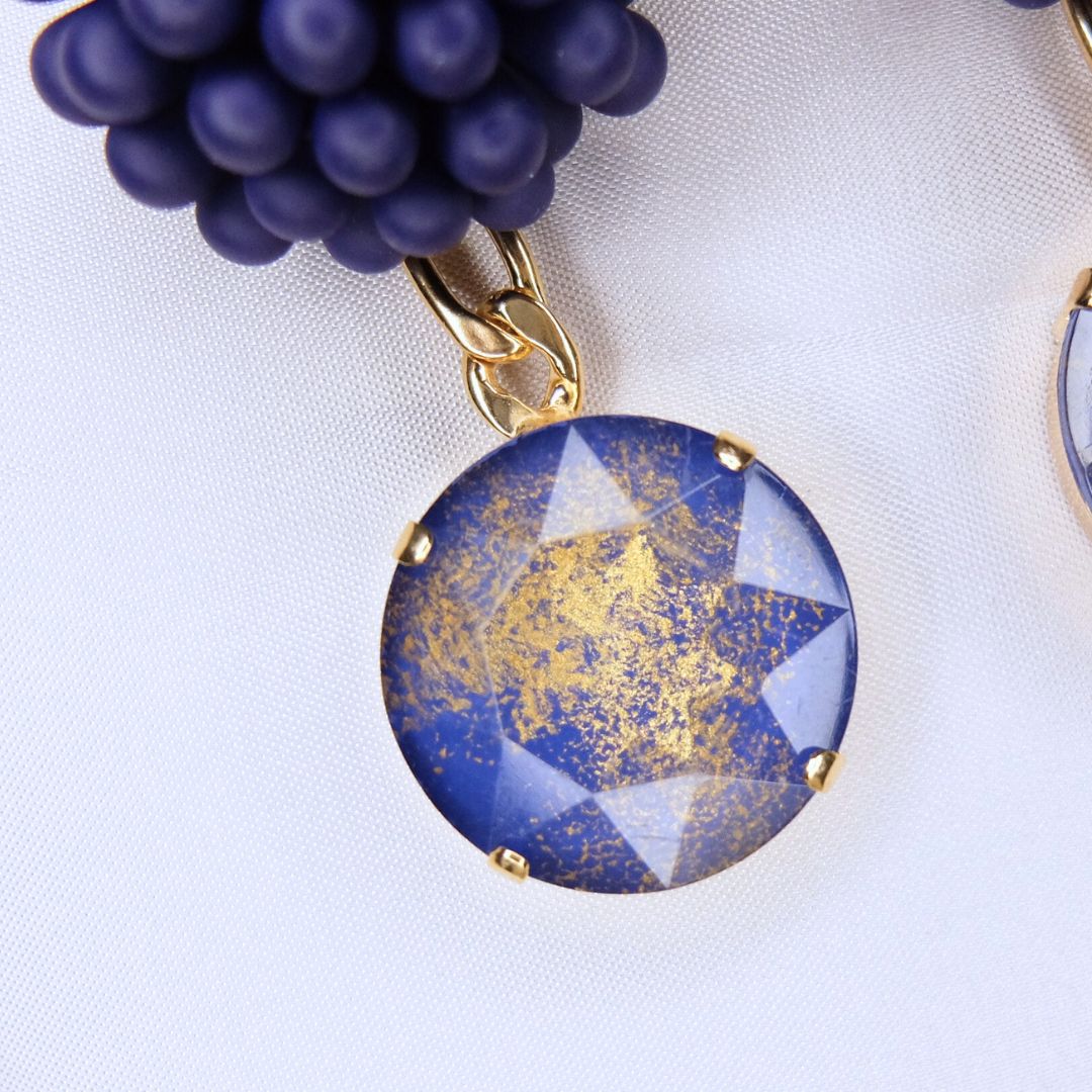Orecchini Dalia Blu Seta con pietra pendente effetto marmorino