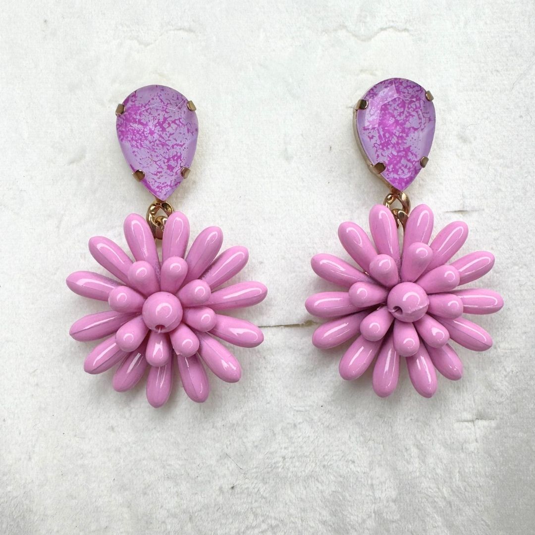 Orecchini Fiordaliso Rosa ballerina Finitura Lucida con goccia