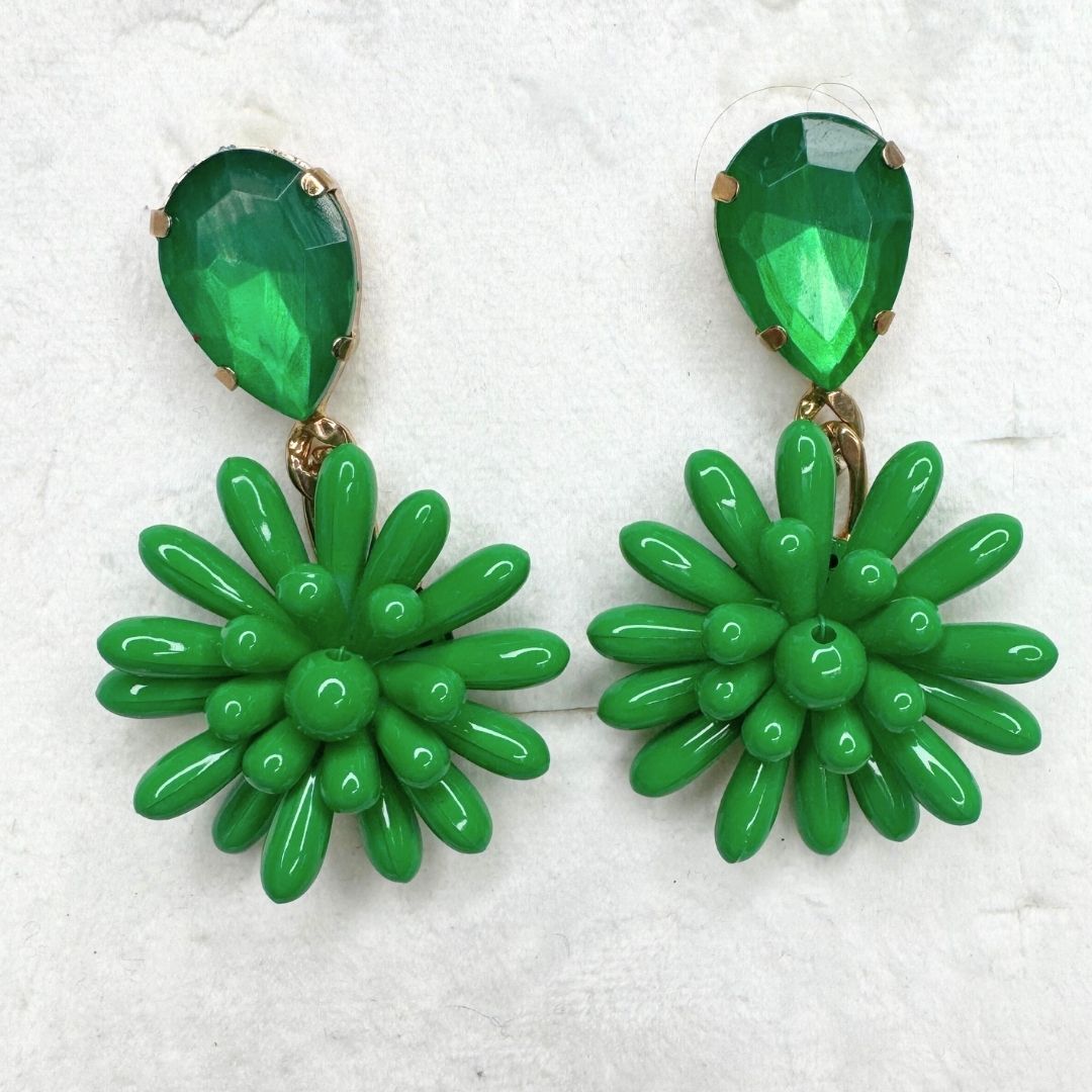 Orecchini Fiordaliso Verde Finitura Lucida con goccia