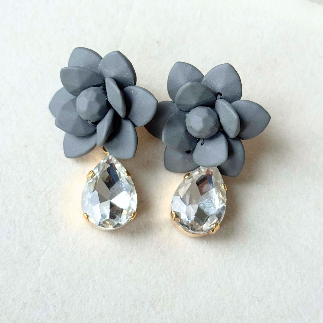 Orange Daisy Earrings Silk Effect - with crystal stone