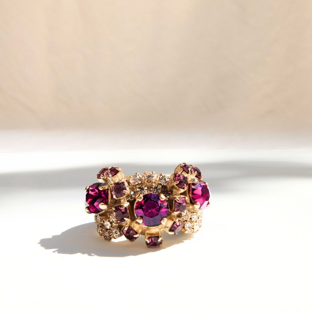 Golden Peony Ring with Central Pearl