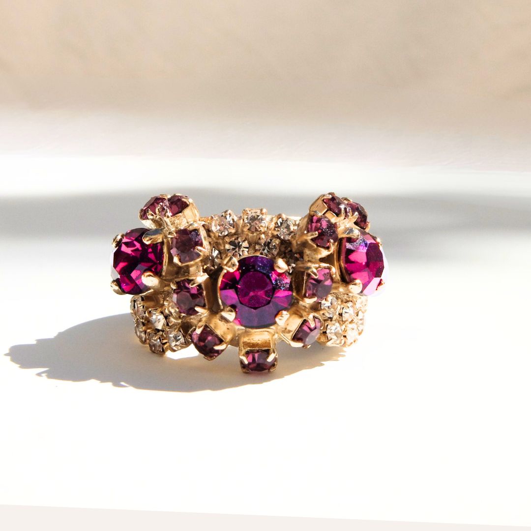 Golden Peony Ring with Central Pearl