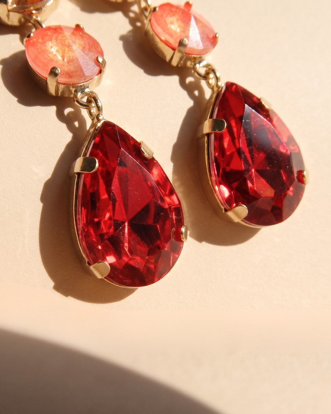 Aba Drops Teal Earrings with Marmorino Effect Stone (Hand Painted)