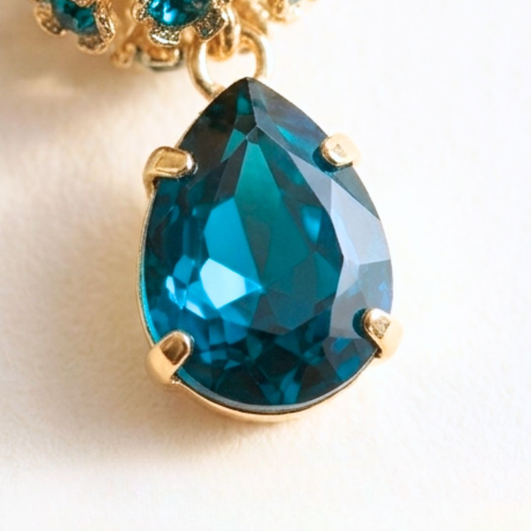 "Camelia" Pendant Necklace - Electric Blue with Crystal Drop