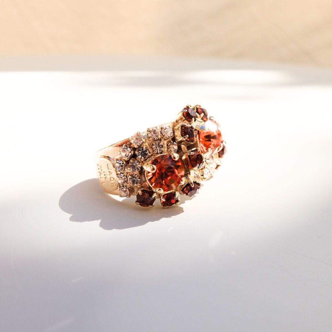 Golden Peony Ring with Central Pearl