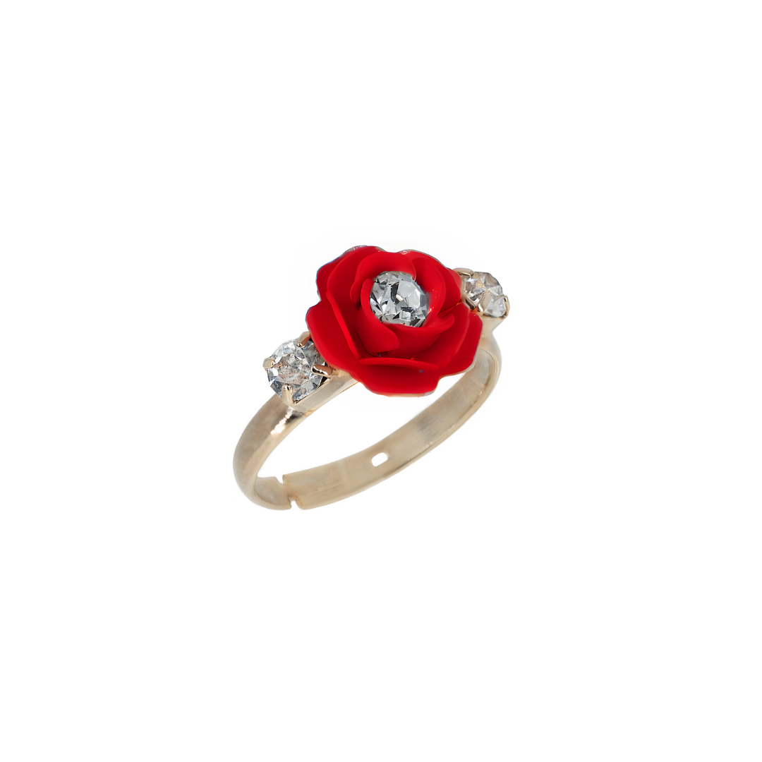 Anello regolabile "Camelia" rosso con cristalli