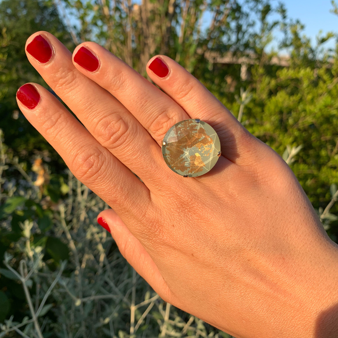 Anello Corallo Salvia con effetto marmorino (dipinta a mano)