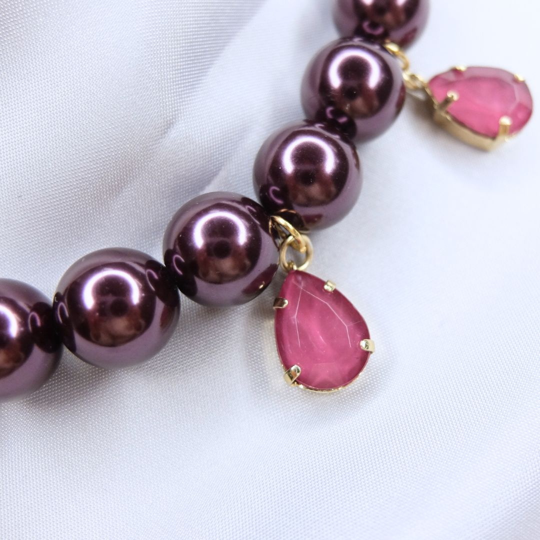 Collana "Florea" - con gocce pendenti e nastro in raso Vinaccia