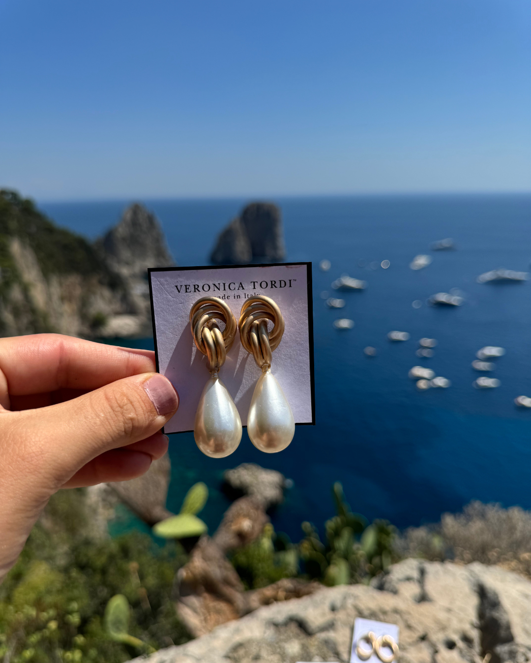 Golden Knot Earrings with Pendant Pearl