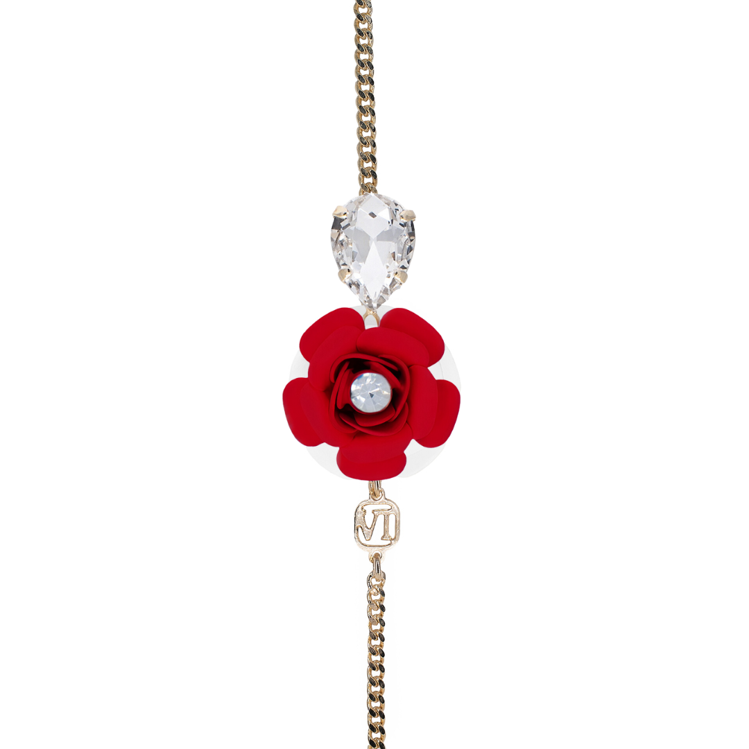 Bracciale regolabile "Camelia" rosso con cristallo