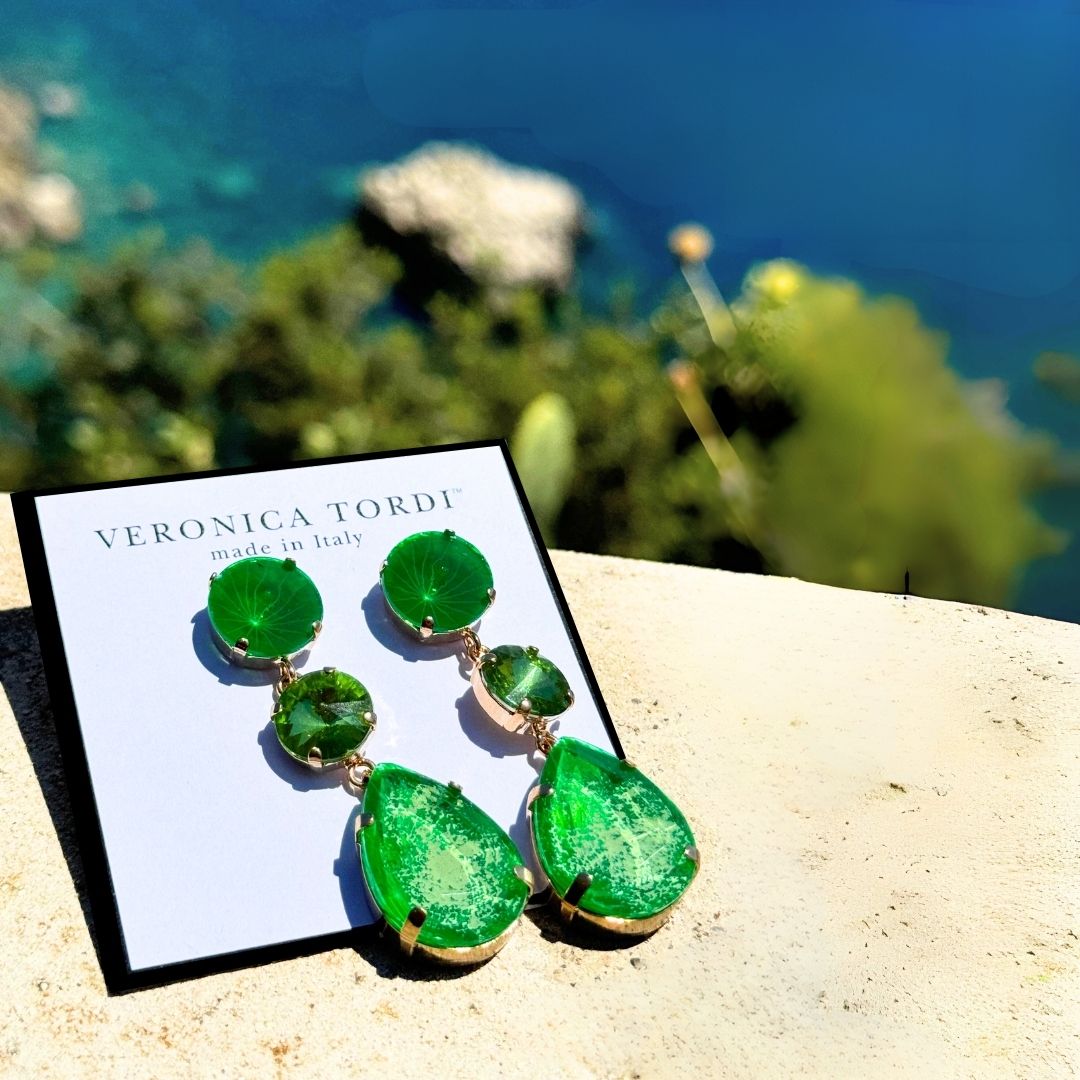 Orecchini Aba Gocce Verde Giada con effetto marmorino (dipinte a mano)