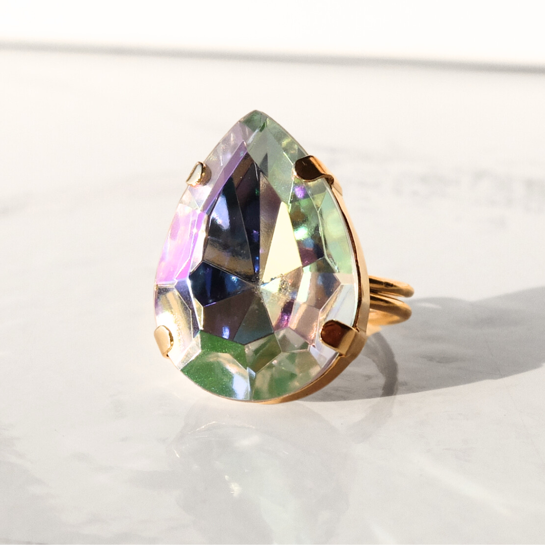 Anello Goccia Cristallo Aurora Boreale