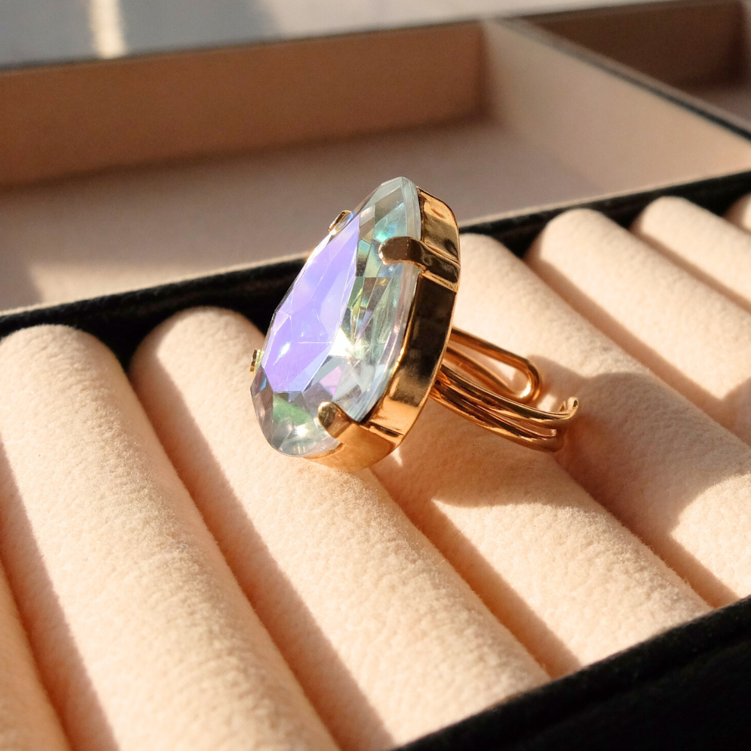 Anello Goccia Cristallo Aurora Boreale