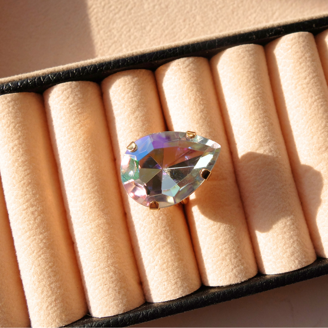 Anello Goccia Cristallo Aurora Boreale