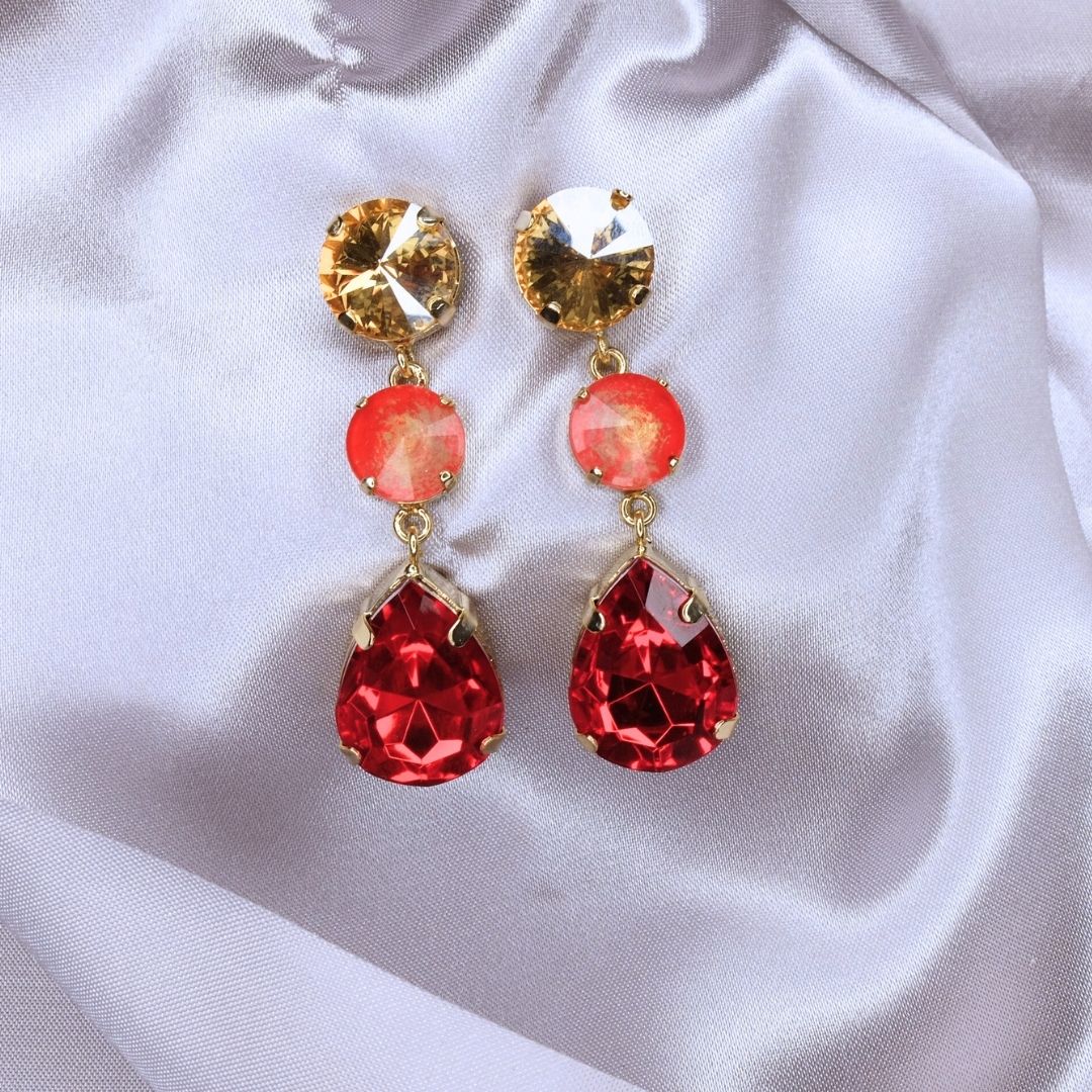 Orecchini Aba Gocce Rosso Rubino con pietra effetto marmorino (dipinte a mano)