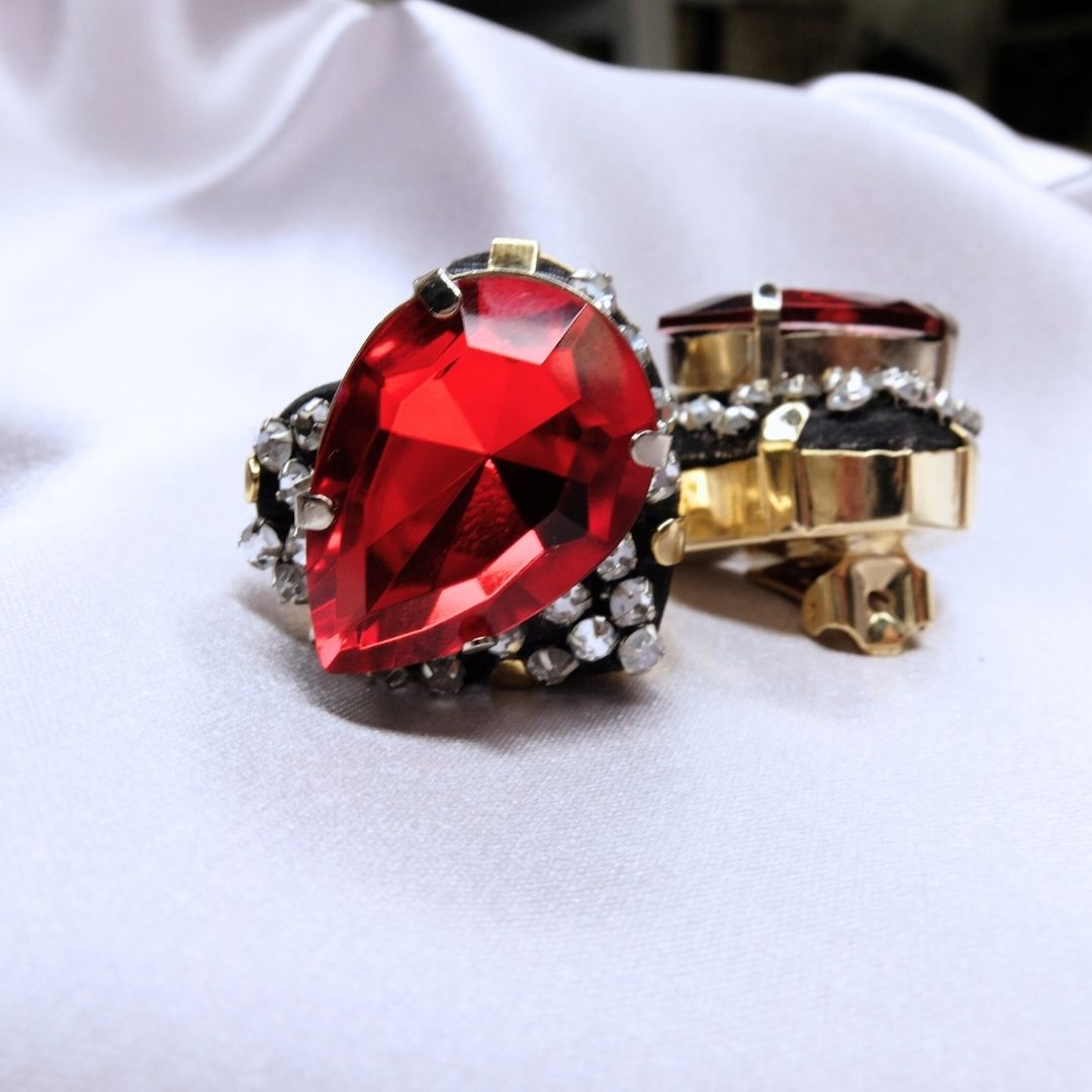 Orecchini Cuore di Rubino - con goccia in Rubino Rosso