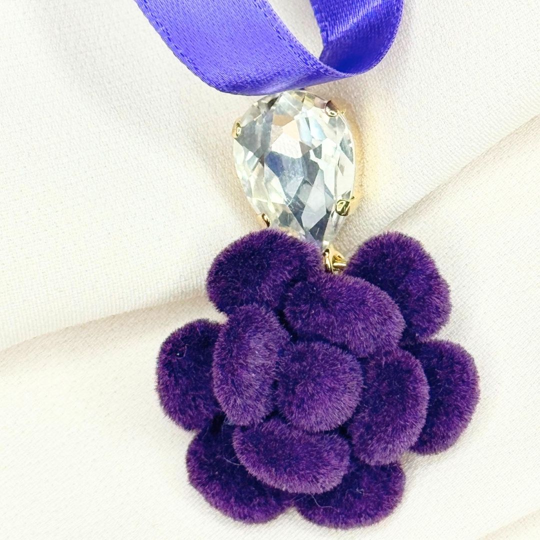 Ciondolo Margherita Viola velluto con nastro in raso