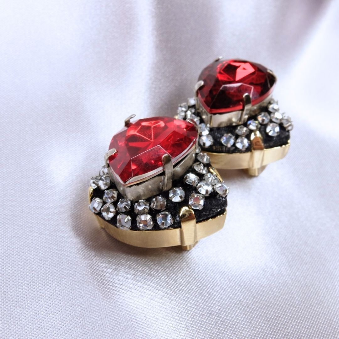 Orecchini Cuore di Rubino - con goccia in Rubino Rosso