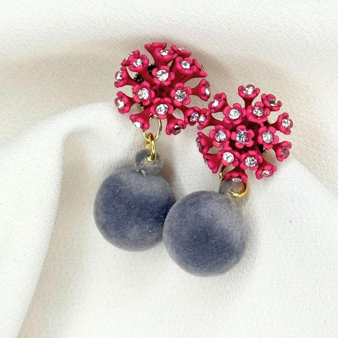 Orecchini Non Ti Scordar di me "Perla di velluto" Fucsia e Grigio