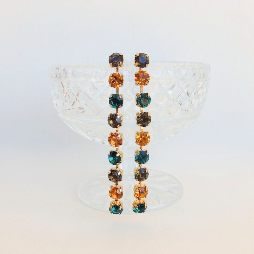 Golden Peony Crystal Drop Earrings
