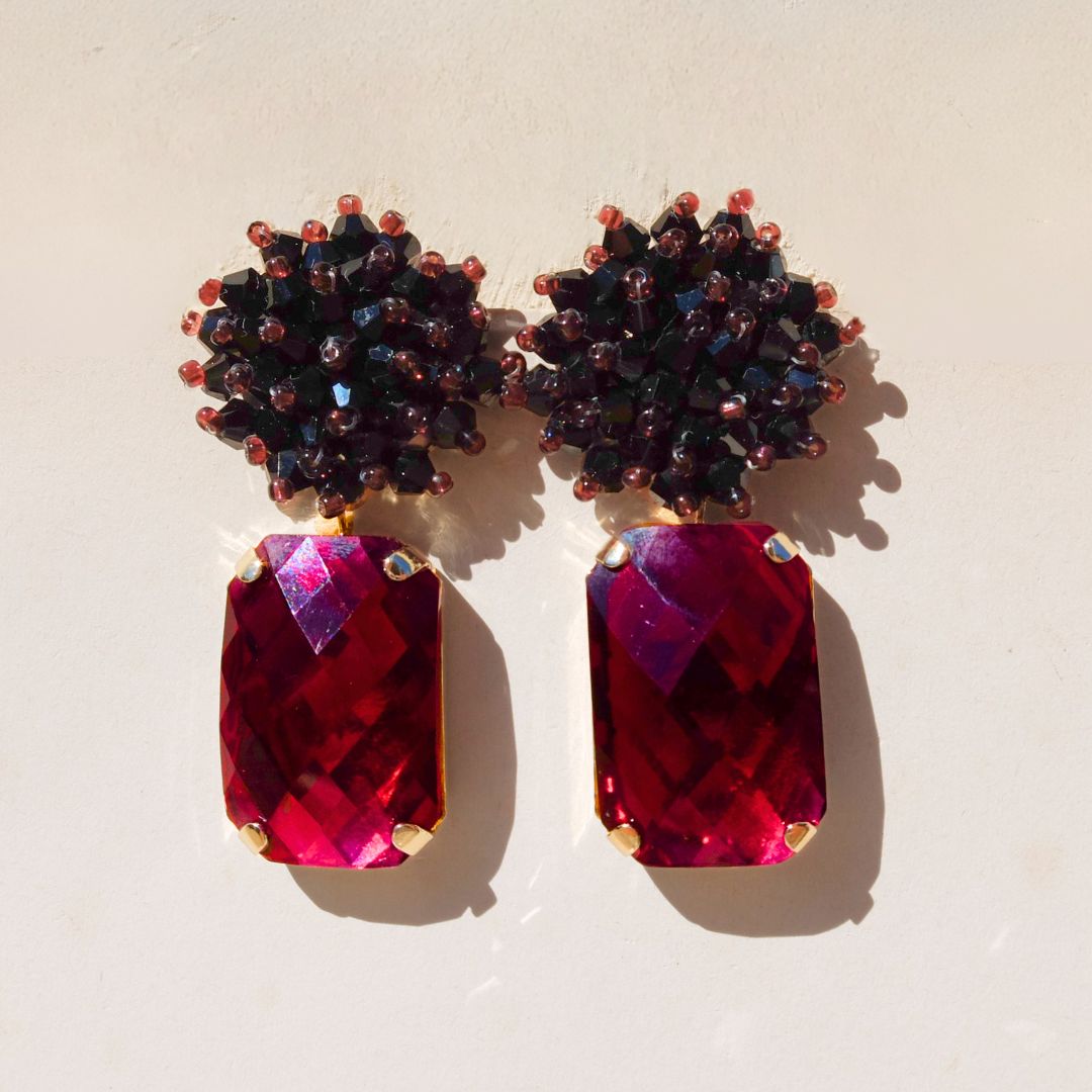 Orecchini Sambuco con cristallo burgundy rettangolare