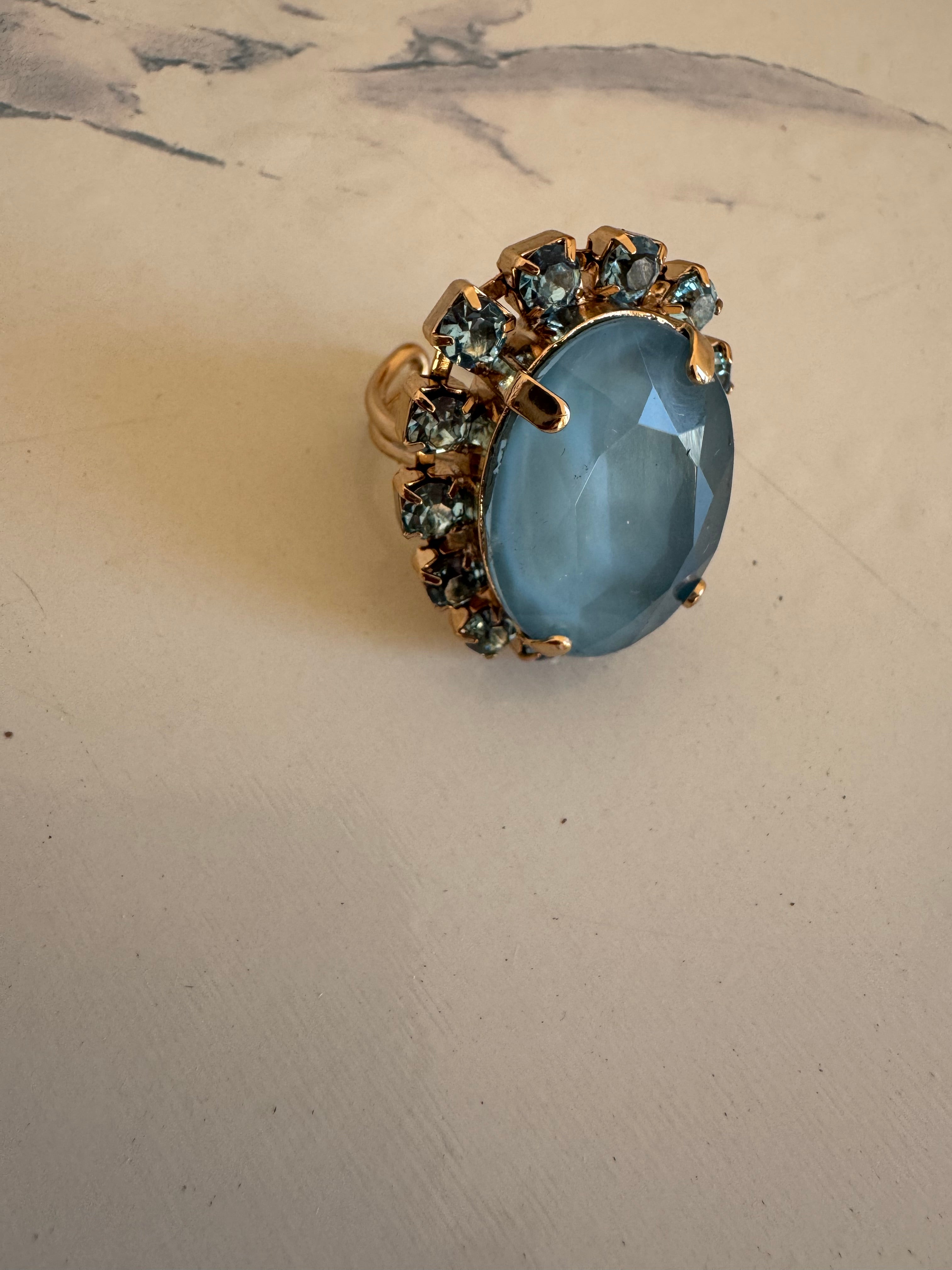 Anello Gemme "Vittoria" - Carta da zucchero e Aquamarina