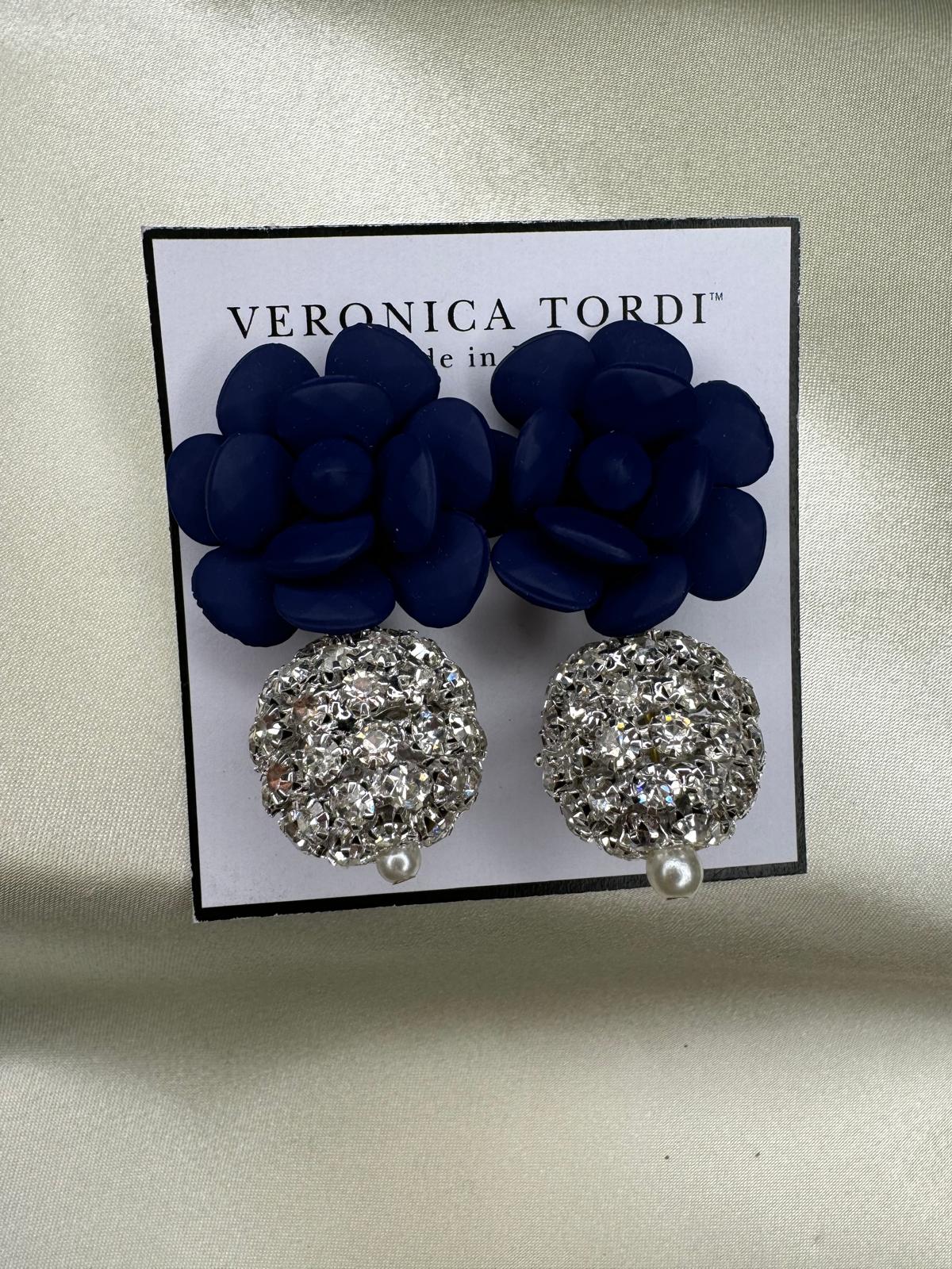 Orecchini Margherita Blu Seta con sfera di cristalli