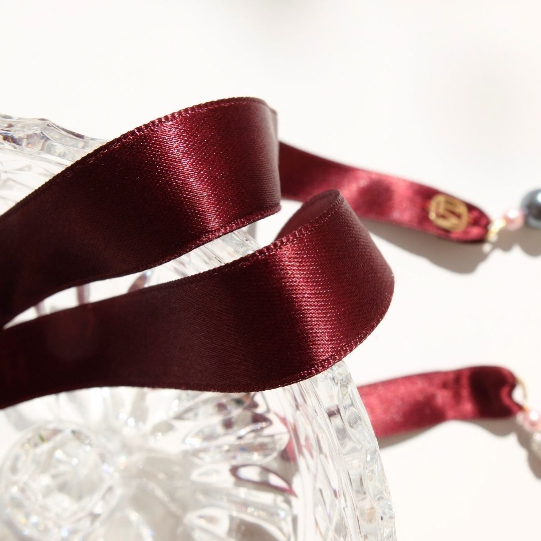 Collana Kate - perle multicolor e nastro vinaccia