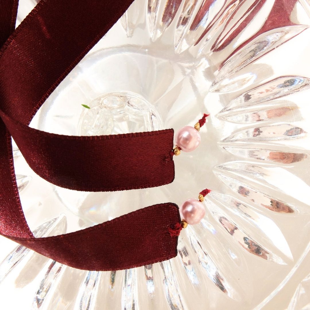 Collana Kate - perle multicolor e nastro vinaccia