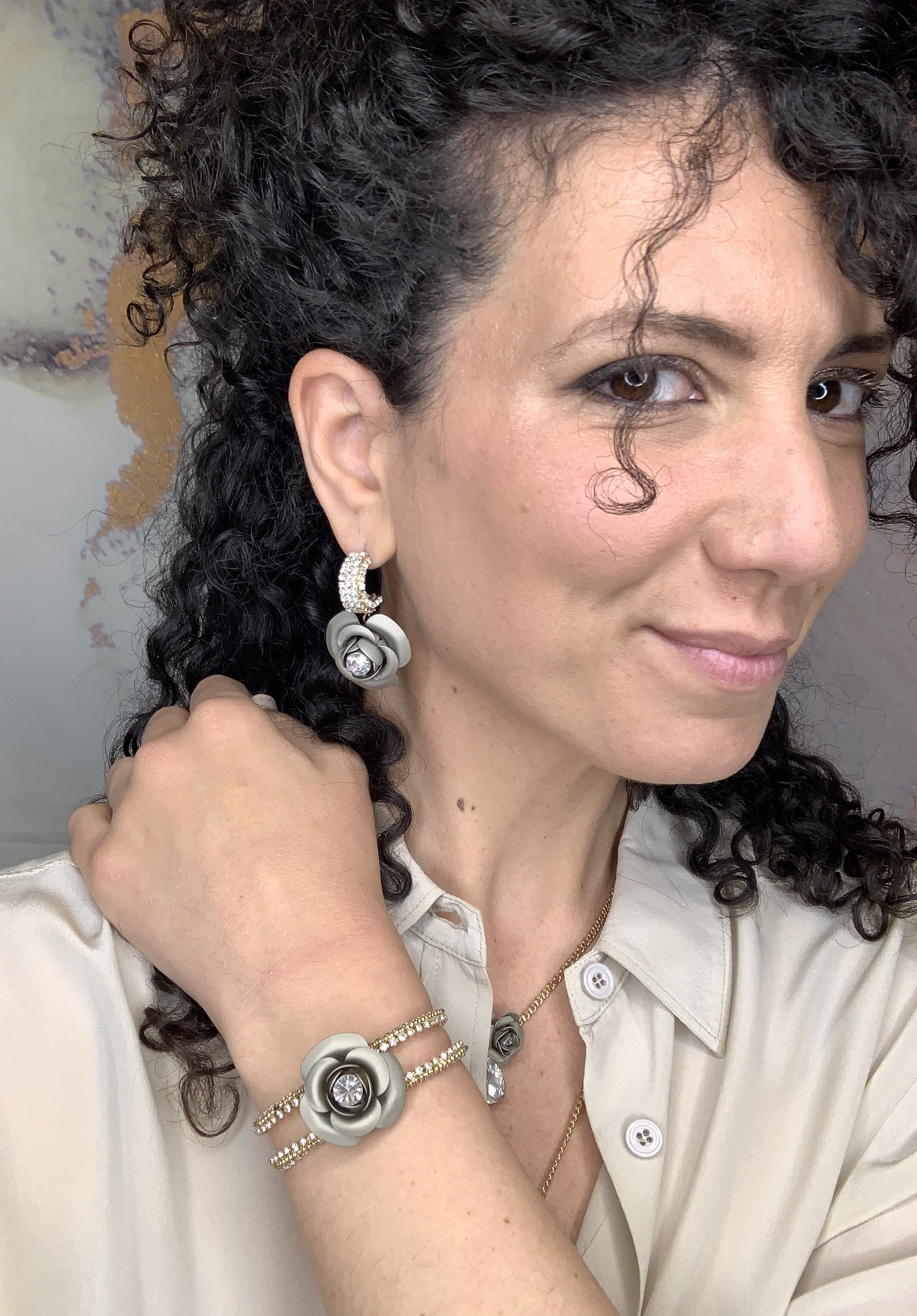 Bracciale Bangle rigido "Camelia" Empire Platino Metallizzato
