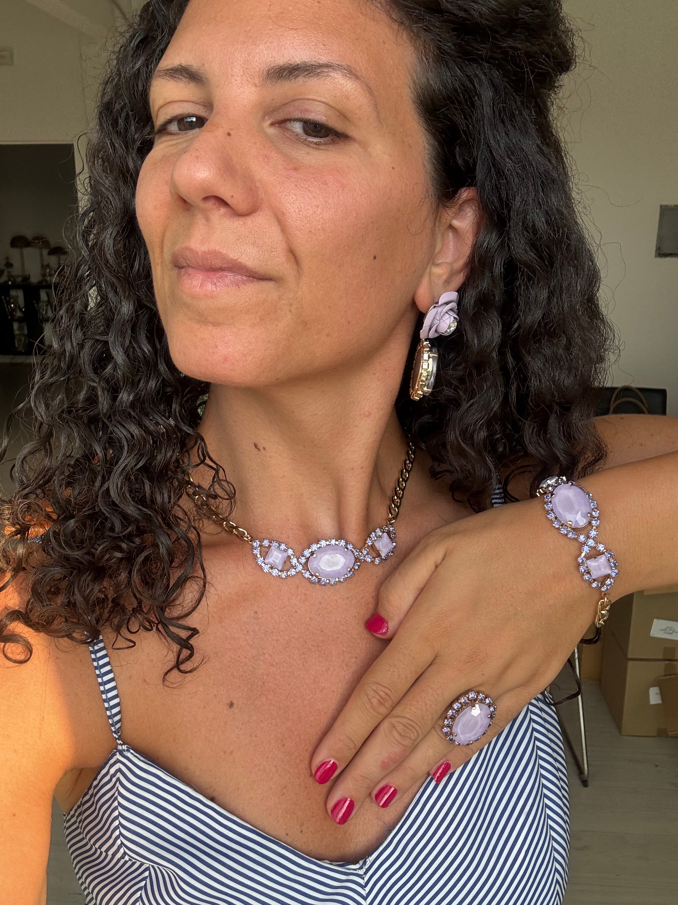Bracciale Gemme "Elisabetta" - Peonia Lilla e cristalli Lavanda