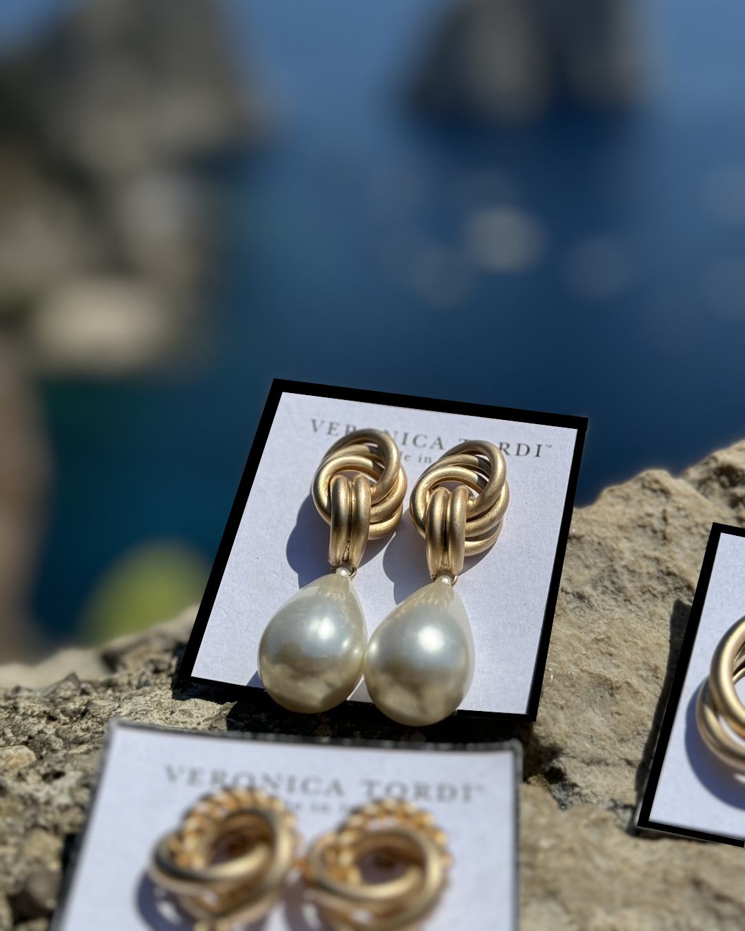 Golden Knot Earrings with Pendant Pearl