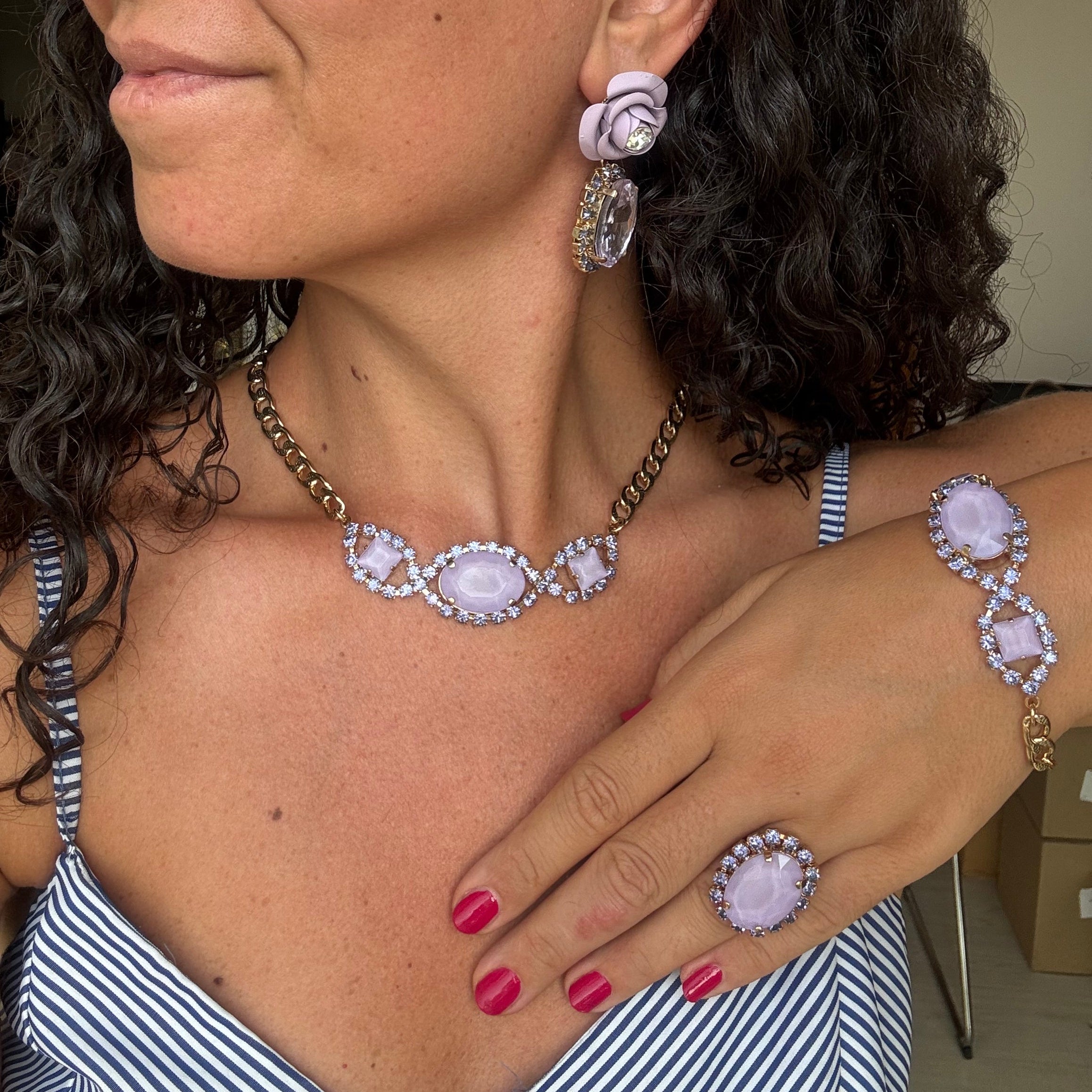 Bracciale Gemme "Elisabetta" - Peonia Lilla e cristalli Lavanda