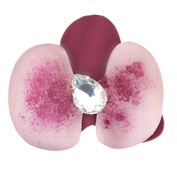 Spilla da cappotto Orchidea- zirconi e Petali bicolore - Rosa e Ciliegia