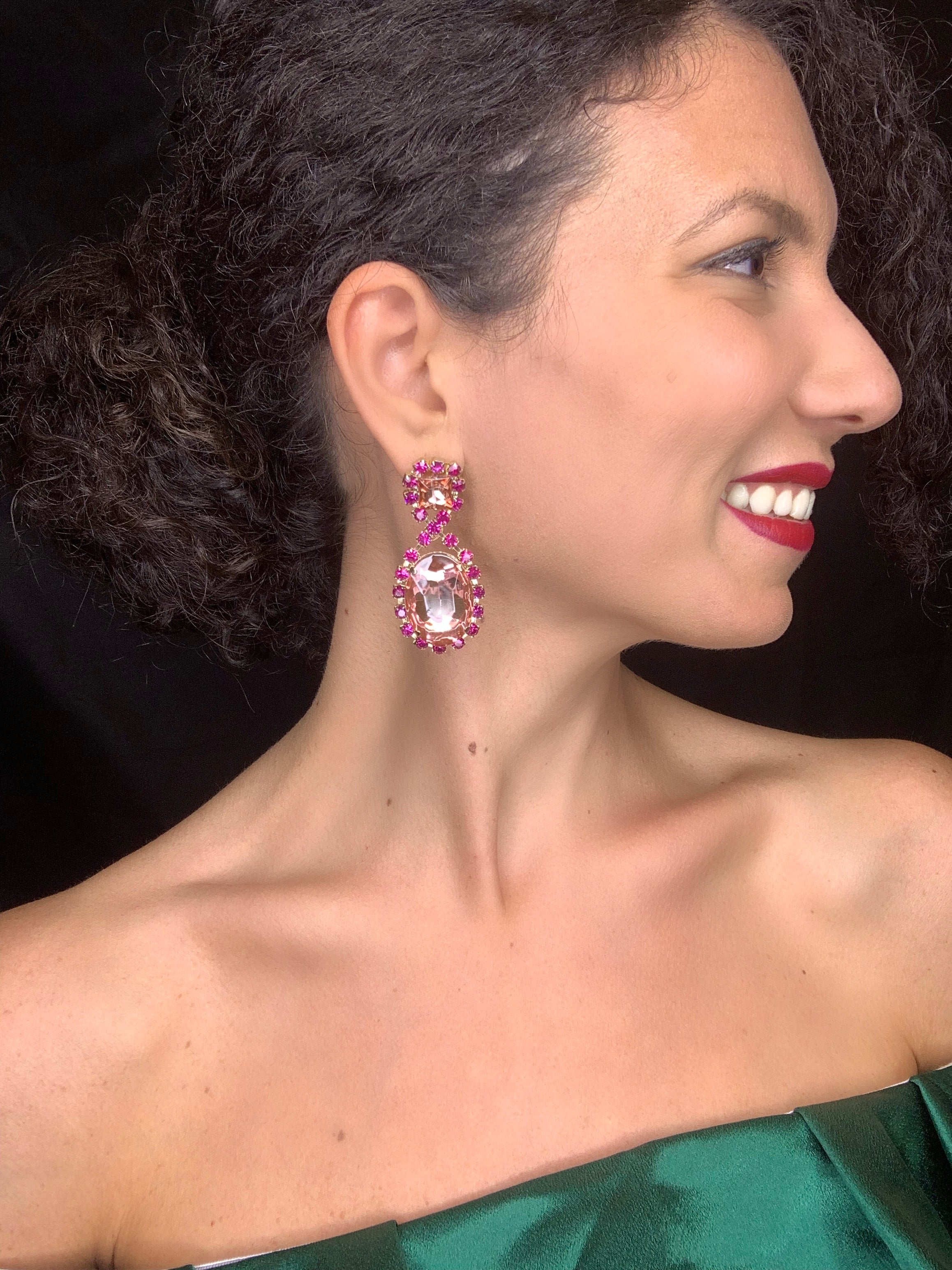 Orecchini Gemme "Maria" - Zaffiro Fucsia e Pesca