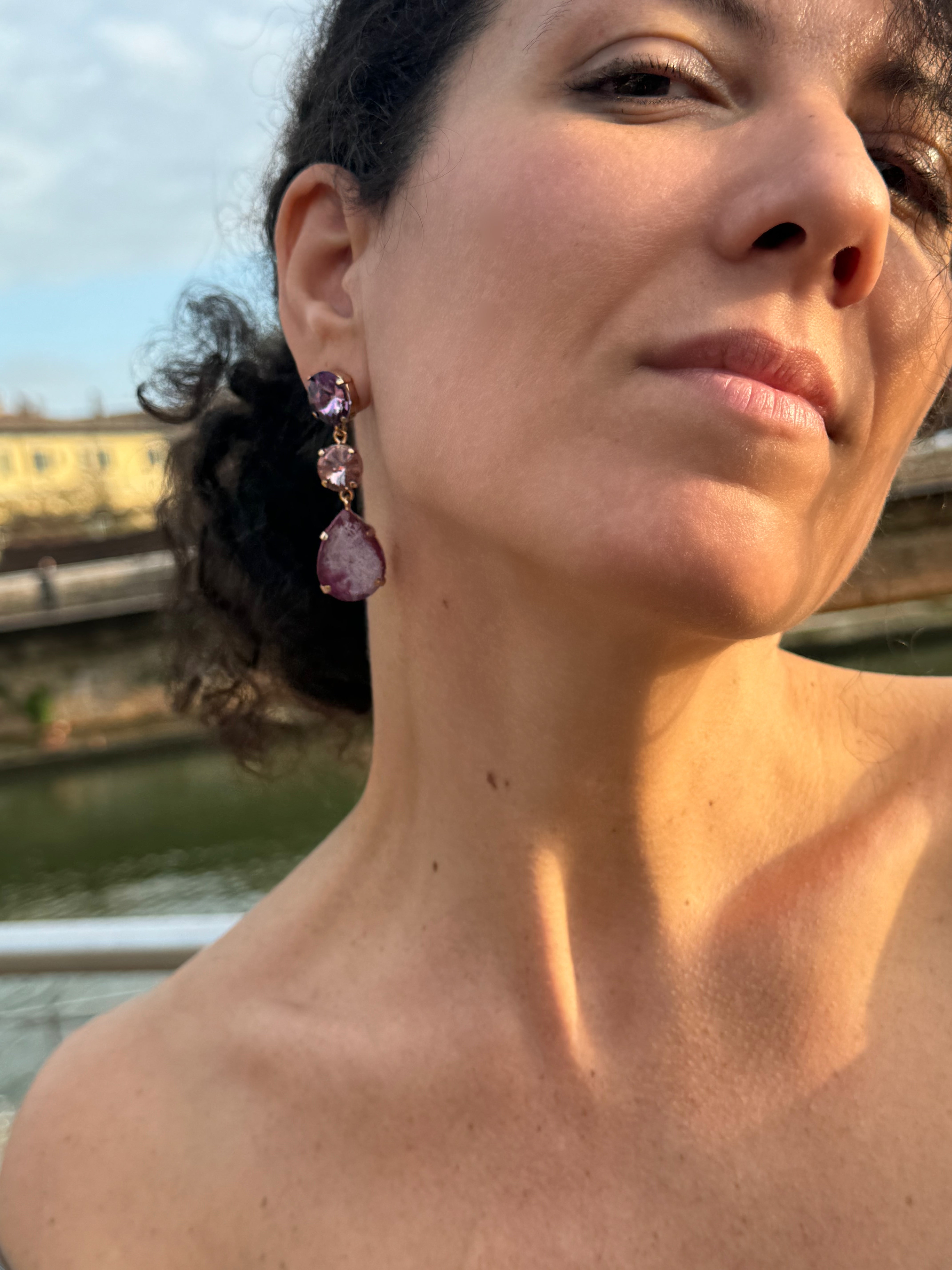Orecchini Aba Gocce Ciliegia con pietra effetto marmorino (dipinte a mano)