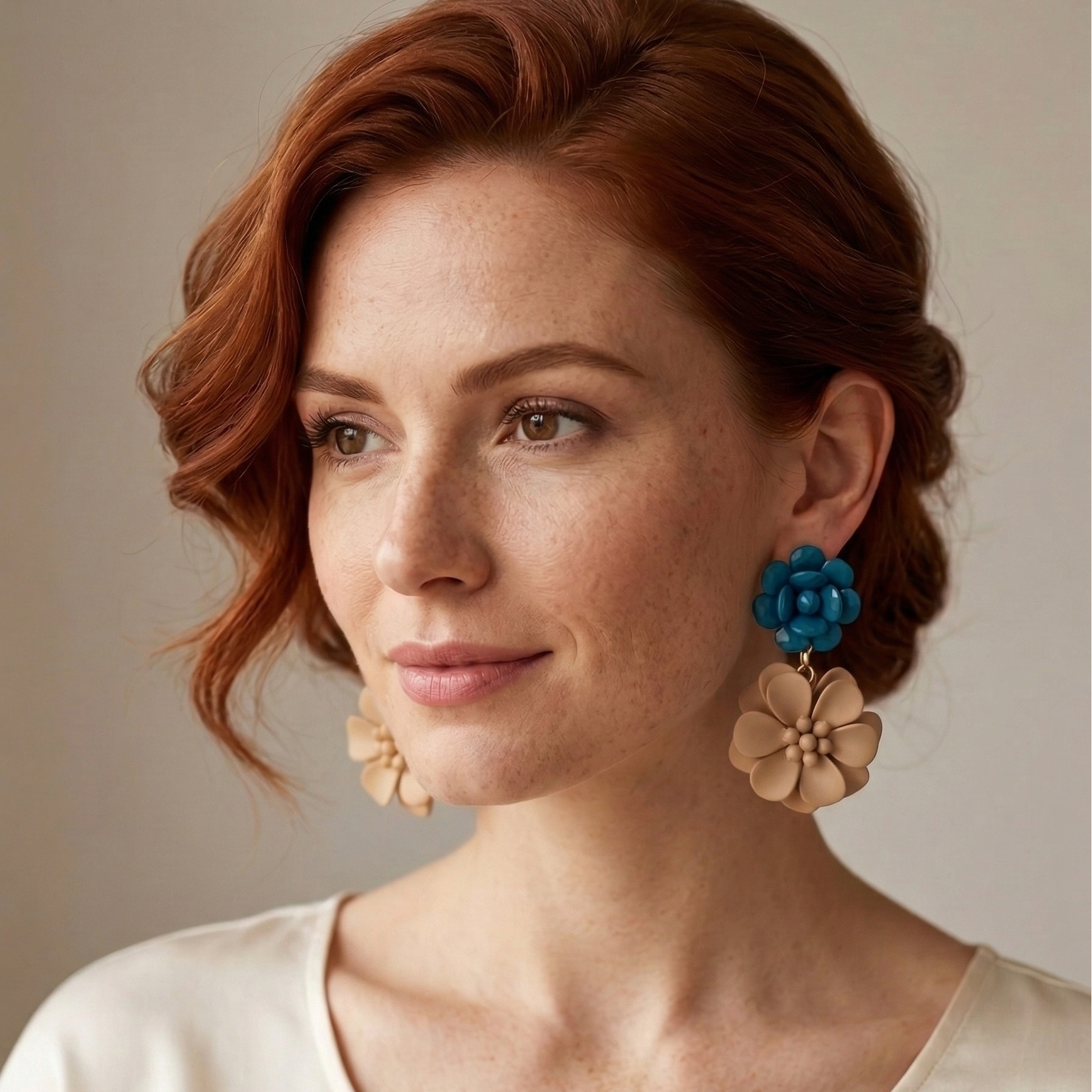 Orecchini Bicolor Beige e Pavone - Margherita